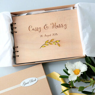 Guest Book or Photo Album - Yellow Leaf Paua Shell Inlay