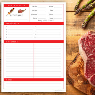 Recipe Page A4 - Meat & Poultry Theme