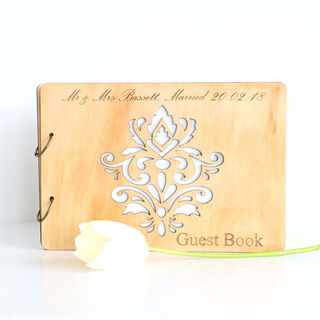 Wood Guest Book - Damask