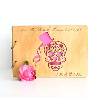 Engraved Wood Guest Book - Skull