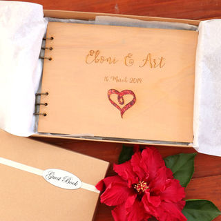 Wedding Book - Heart with Red Paua Inlay